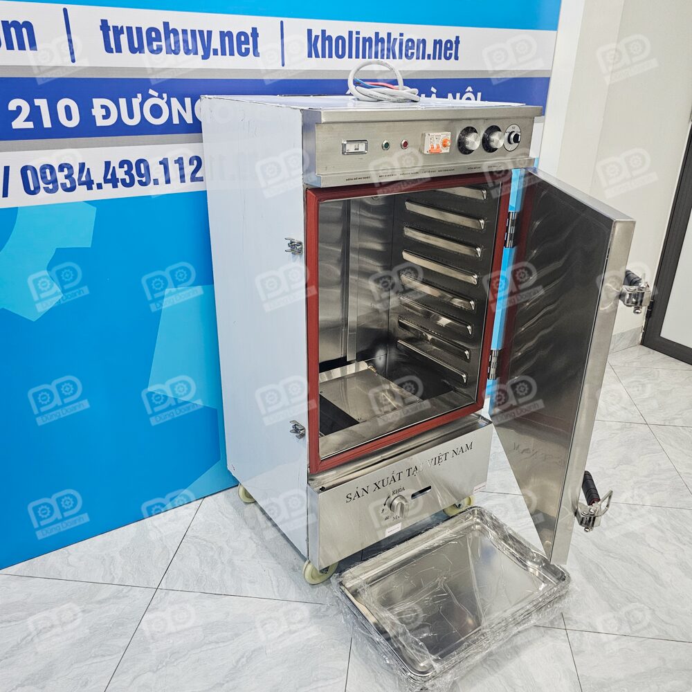 Bên trong tủ nấu cơm 8 khay gas điện hẹn giờ