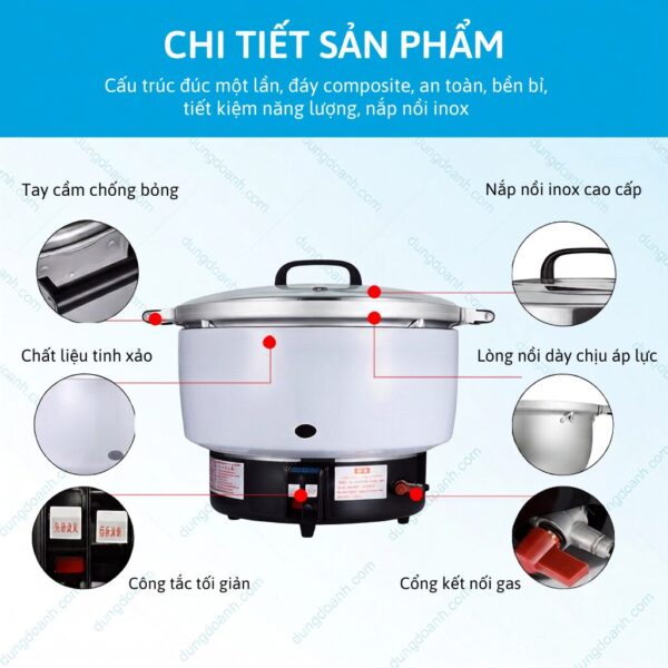 Chi tiết cấu tạo nồi cơm gas 23 lít