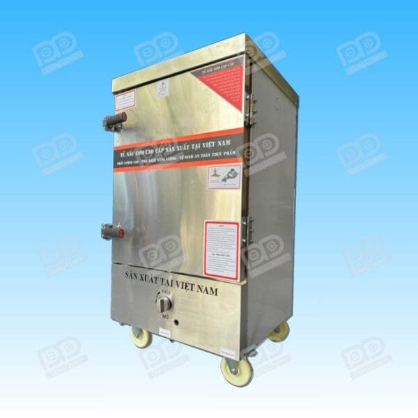 Mặt bên tủ nấu cơm và hấp đa năng 8 khay dùng gas