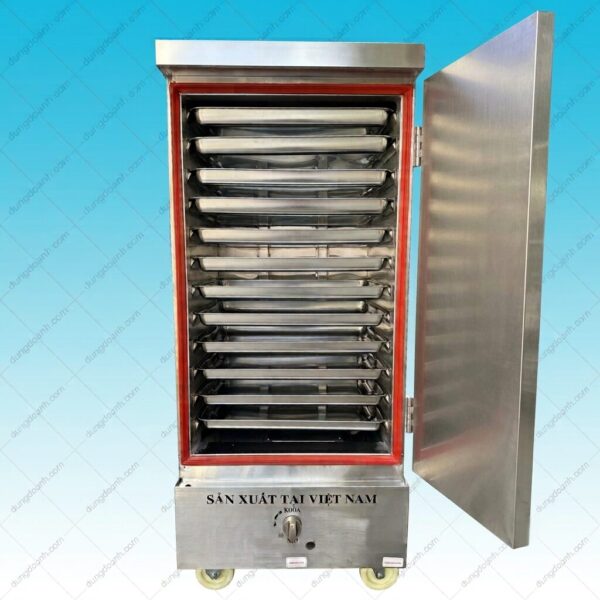 Tủ hấp đa năng hấp cơm, ngô, khoai, bột mỳ, thịt, hải sản dùng gas 12 khay 5 Bên trong tủ 12 khay gas