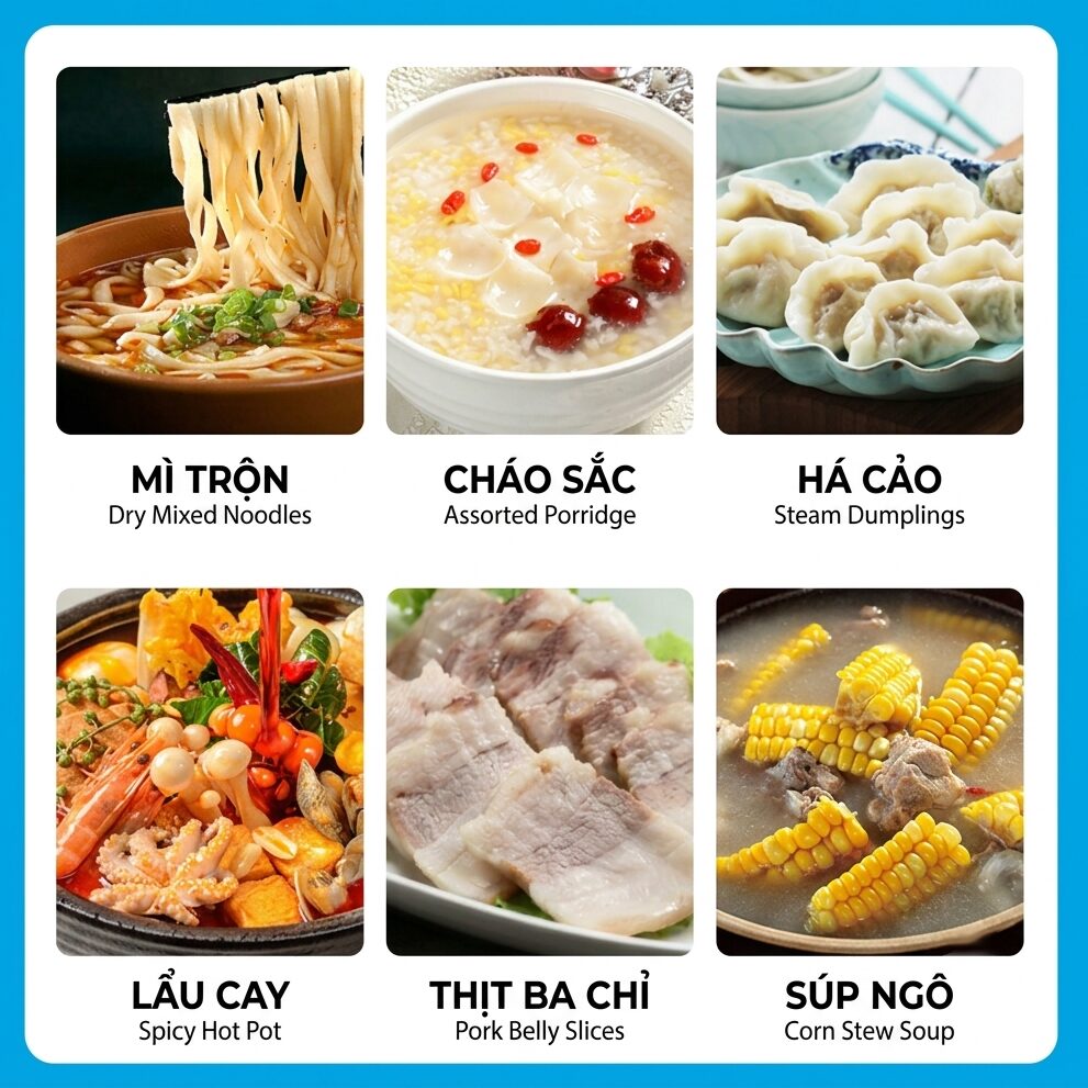 Nồi nấu mì đa năng dùng gas 50 Lít 11 Các món ăn được chế biến với nồi nấu gas đa năng