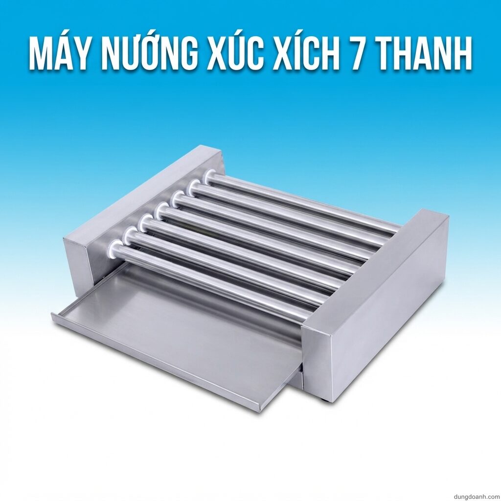 Máy nướng xúc xích 7 thanh 1.4kW 2 Thiết bị máy nướng xúc xích chuyên dụng gồm 7 thanh nhiệt inox, thiết kế để bàn