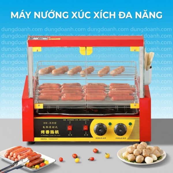 Máy vận hành êm ái, giữ nhiệt độ ổn định liên tục giúp xúc xích luôn căng mọng, không bị khô se dù để cả ngày.