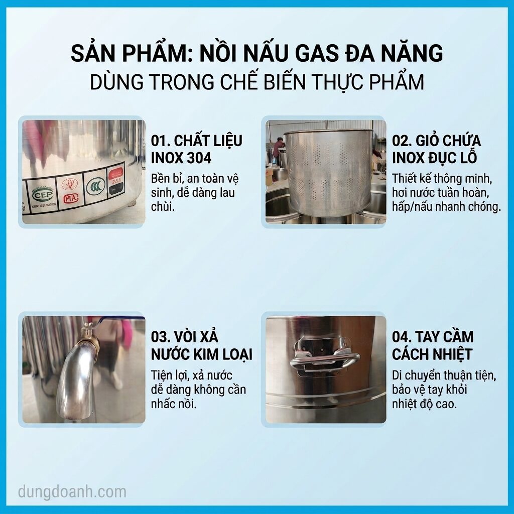 Nồi nấu mì đa năng dùng gas 50 Lít 10 Ưu điểm của nồi nấu gas đa năng