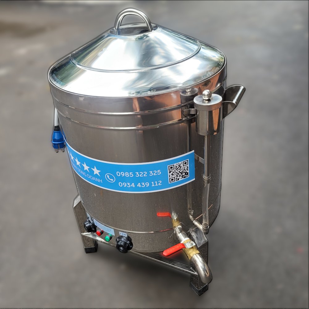 Mặt bên nồi xôi với hệ thống thăm nước