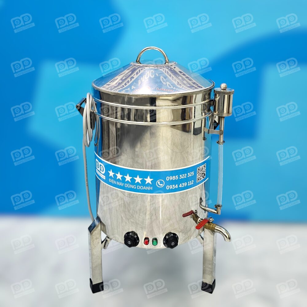 Nồi đồ xôi điện công nghiệp inox 2 lớp 10 kg 1 Nồi đồ xôi 10kg với dáng hình trụ thanh gọn, tiết kiệm diện tích cho mọi quán ăn.