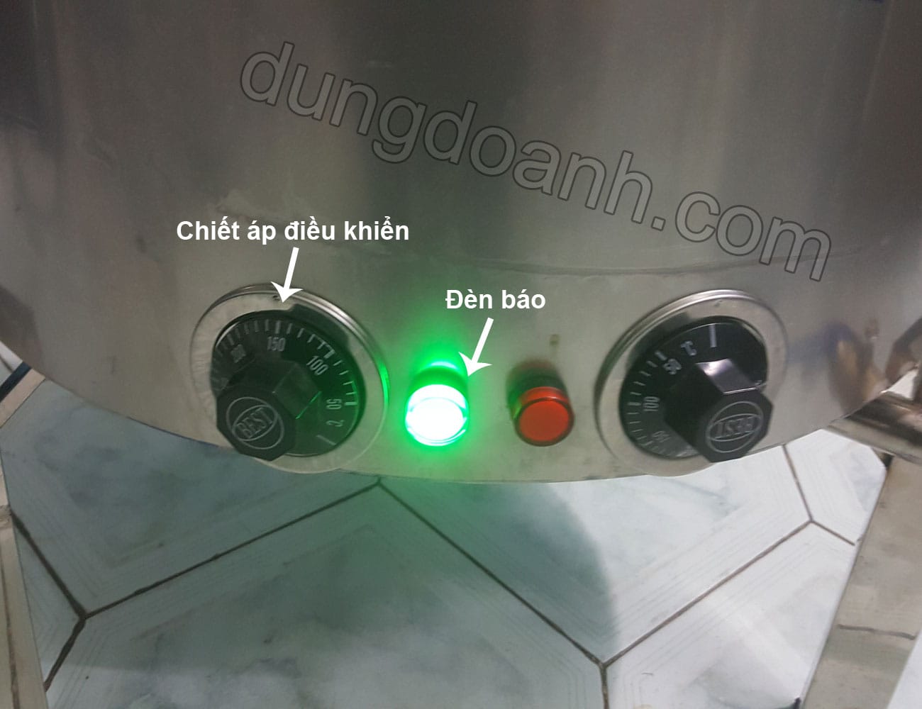 Nồi luộc giò bằng điện inox 2 lớp 80 lít 4 Chiết áp điều khiển + đèn báo