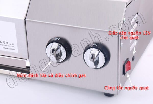 Núm đánh lửa và điều chỉnh gas, công tắc nguồn quạt, jack nguồn quạt 12v