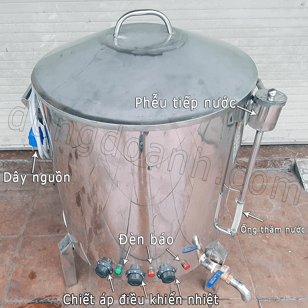 Cấu tạo bên ngoài nồi inox đa năng công nghiệp inox 2 lớp 150 lít