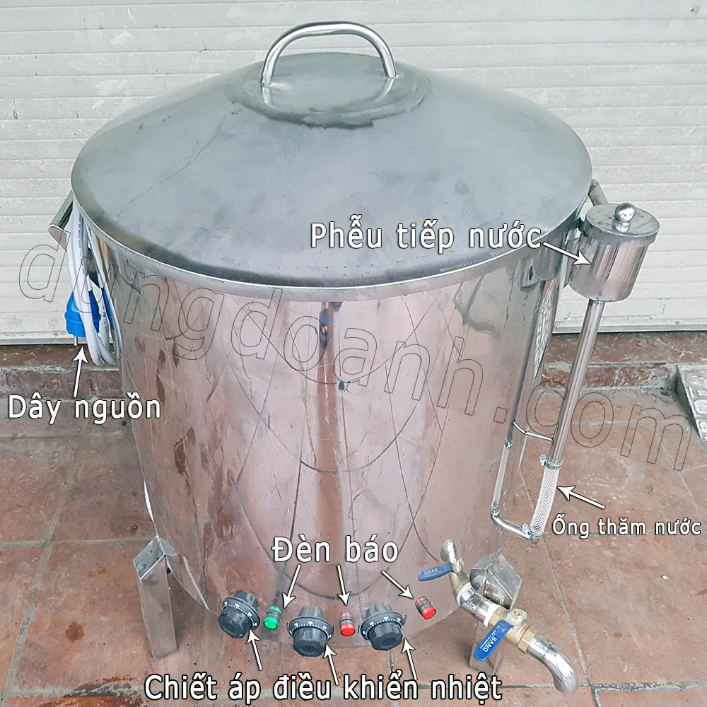 Cấu tạo bên ngoài nồi inox đa năng công nghiệp inox 2 lớp 150 lít