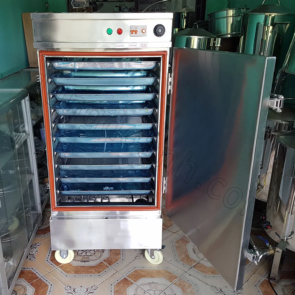 Hình ảnh mặt trước tủ nấu cơm 10 khay khi mở cánh