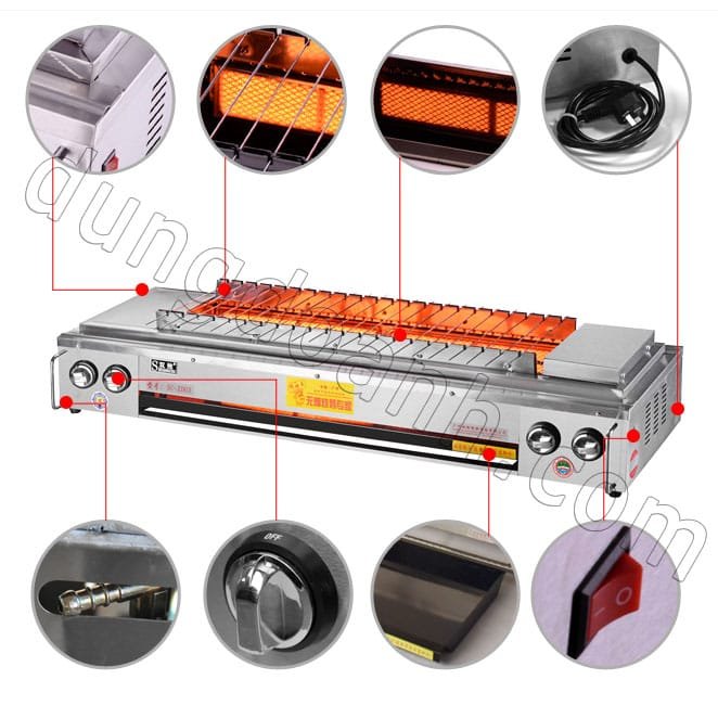 Cấu tạo của bếp nướng chả xiên tự quay gas hồng ngoại