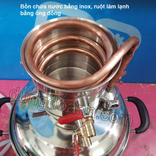 Nồi chưng cất rượu mini 10 lít ruột làm lạnh ống đồng - Ảnh 3