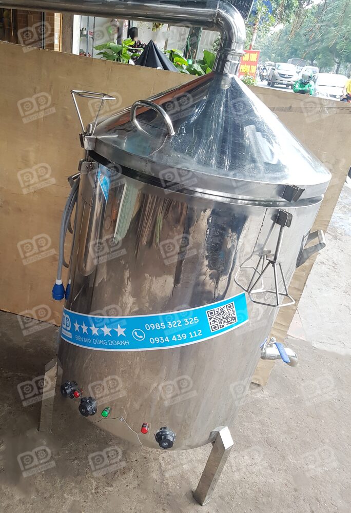 Nồi nấu rượu dùng điện inox nhiệt dầu 120 lít 25kg 11 Làm hoàn toàn bằng inox 304 sáng bóng, bền đẹp, đạt tiêu chuẩn vệ sinh an toàn thực phẩm