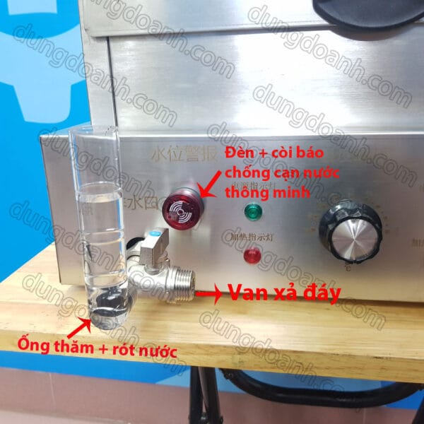 Chế thăm rót nước van xả đáy và chế độ còi báo chống cạn nước thông minh