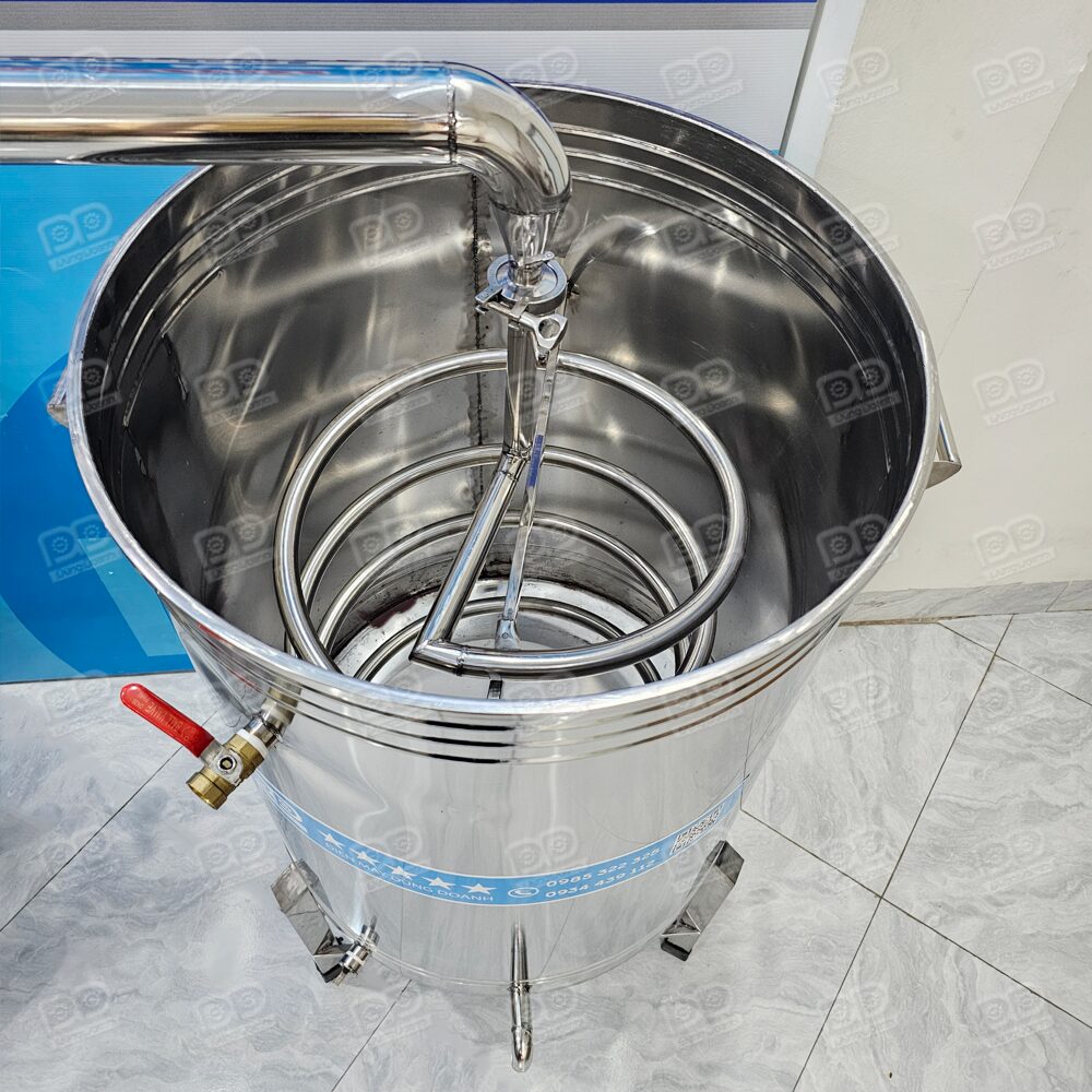Nồi nấu rượu và nấu cơm inox nhiệt dầu 30kg / lần 5 Ruột gà Inox 304 an toàn tuyệt đối cho sức khỏe, không tạo cặn $CuO$ độc hại như chất liệu đồng.