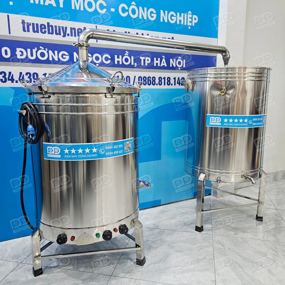 Nồi nấu rượu và nấu cơm inox nhiệt dầu 30kg / lần 14 Bộ sản phẩm đầy đủ gồm nồi nấu, thùng làm lạnh và ống ngưng tụ tiện lợi.