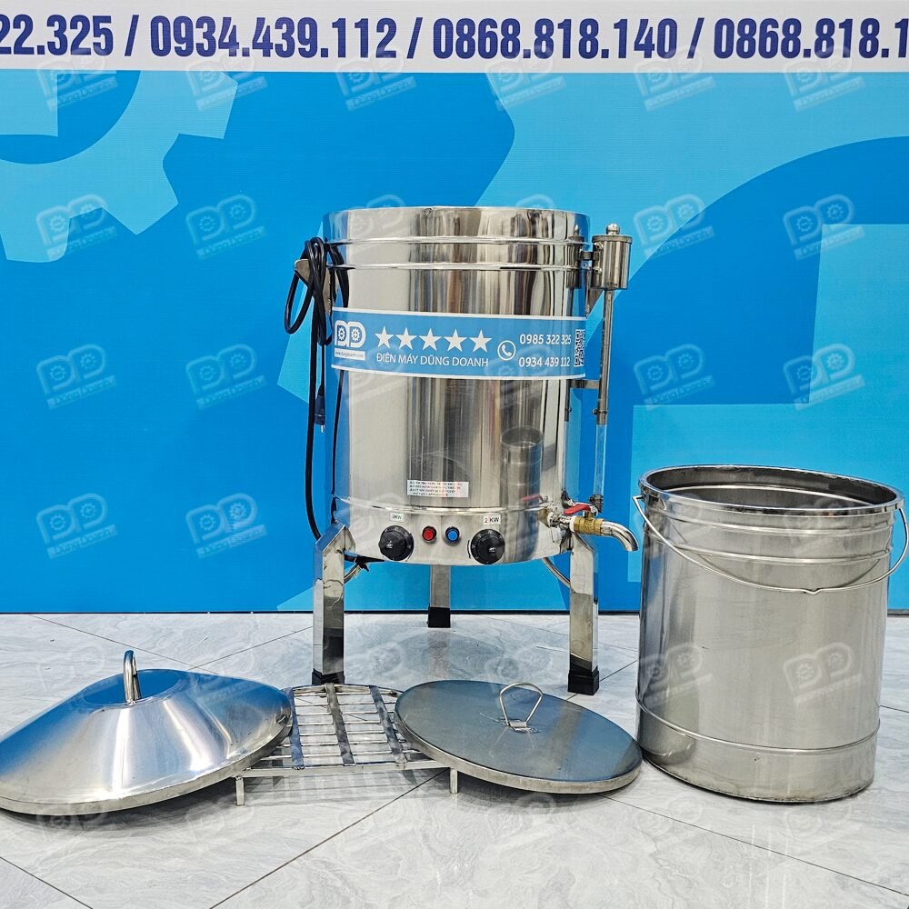 Nồi pate Dũng Doanh có ống xem nước và phễu tiếp nước tiện dụng