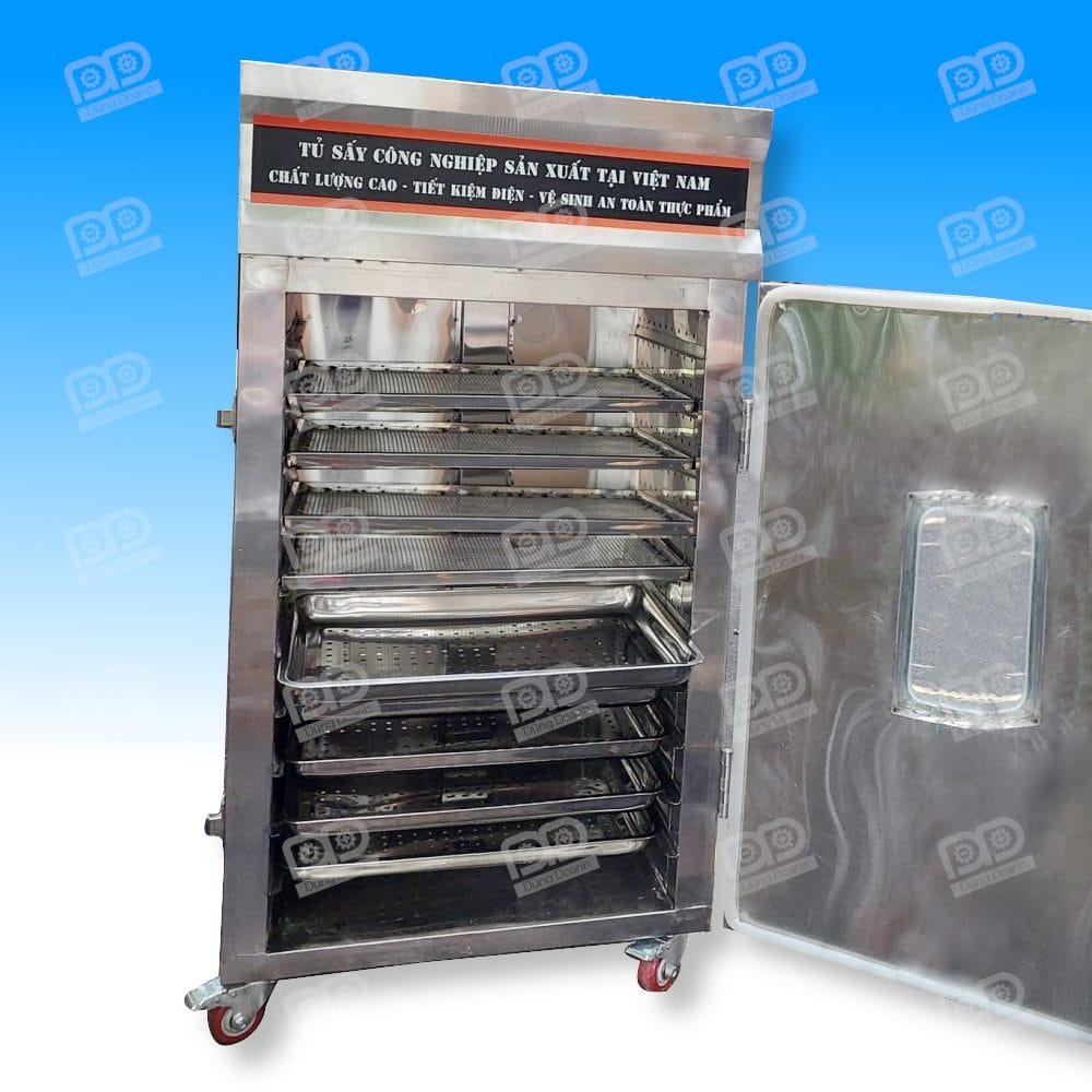 Phía trong tủ sấy nông sản inox dùng điện