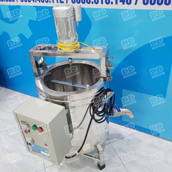 Nồi Khuấy Nhiệt Dầu 50L Chỉnh Nhiệt 10 Xả liệu dễ dàng: Van xả đáy đường kính lớn lên đến 5cm giúp việc lấy thành phẩm đặc như cao hay cháo trở nên nhanh chóng và vệ sinh nồi cực kỳ đơn giản