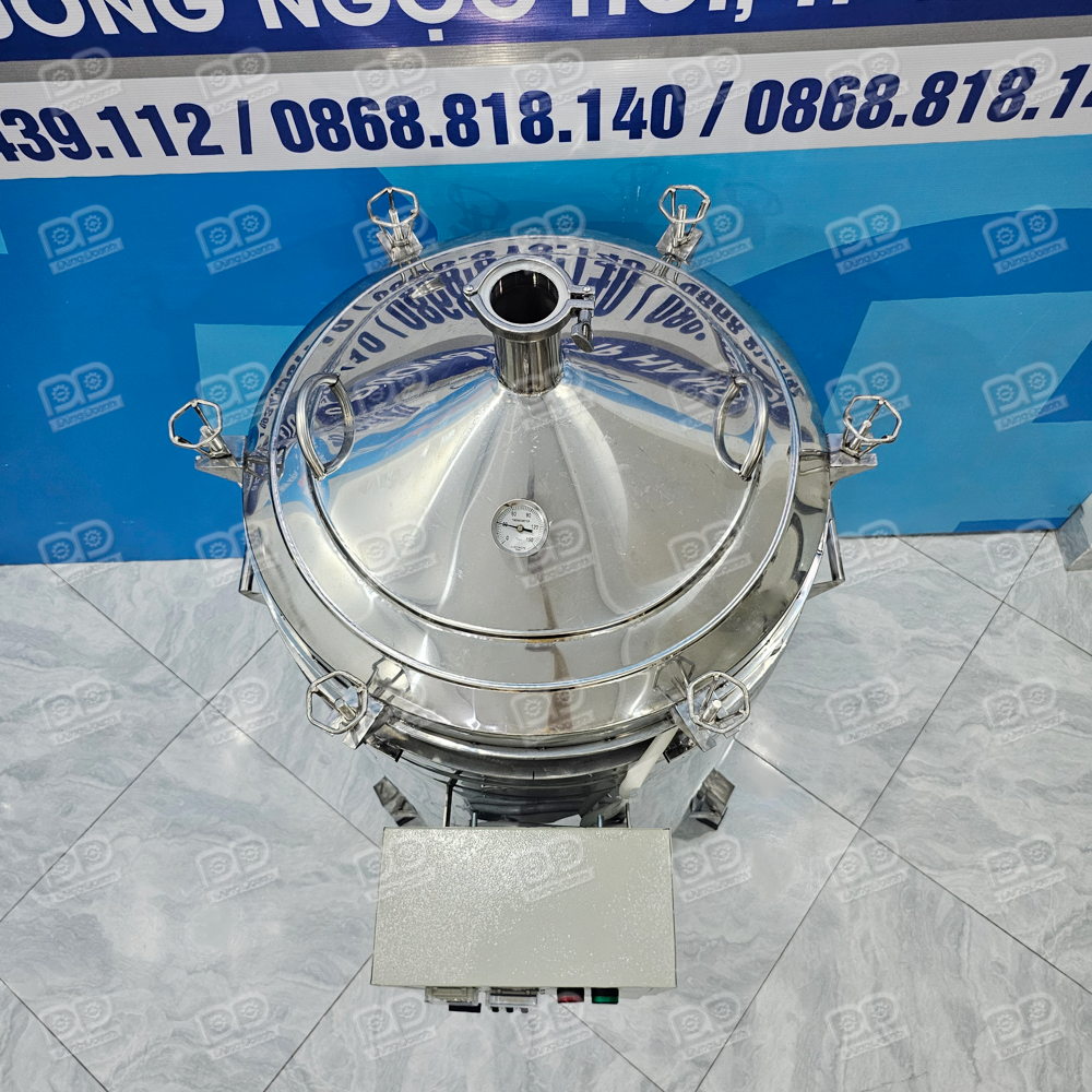 Nồi Chưng Cất Nhiệt Dầu 150 Lít Hẹn Giờ Chỉnh Nhiệt 5 Nắp nồi hình chóp nón 2 lớp trang bị gioăng silicon chịu nhiệt chống thoát hơi.