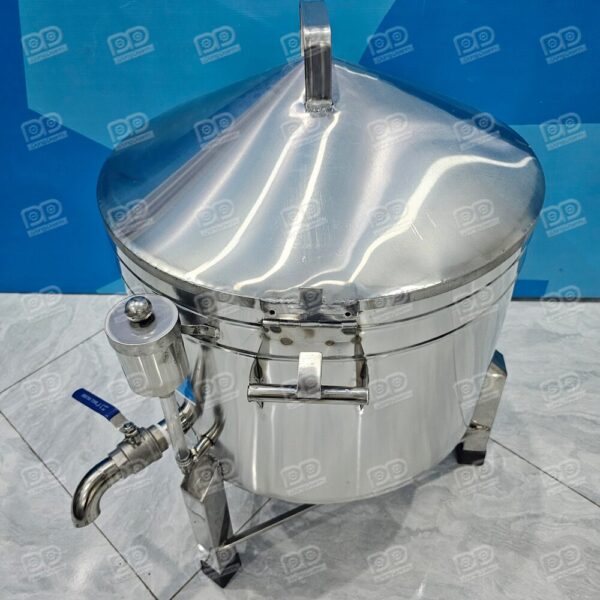 Nồi Tráng Bánh Cuốn 45Cm Nắp Lật Bản Lề 9 Mặt bên bản lề, ống thăm nước, tiếp nước